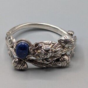 Sterling Silver Dragon Bracelet Lapis Lazuli PTI Nepal 925 Bangle Hinge